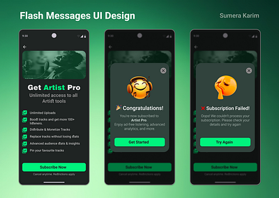 DAILYUI 011 | FLASH MESSAGE app design daily ui daily ui challenge dailyui design failure message figma flash message flashmessage mobile app design music premium pro subscription success message ui ui ux uidesign user interface userexperience