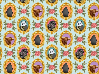 Rococo Baby Animals Seamless Pattern animals baby animals illustration pattern procreate repeat pattern seamless pattern surface pattern design