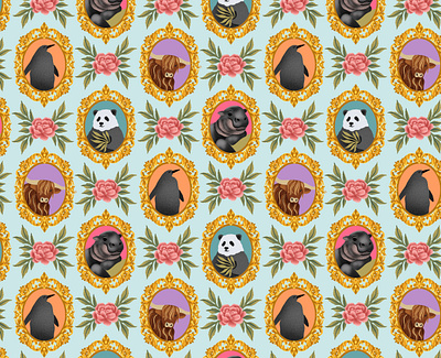 Rococo Baby Animals Seamless Pattern animals baby animals illustration pattern procreate repeat pattern seamless pattern surface pattern design