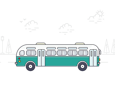 Travel Bus bus cloud green illustration light line sun travel