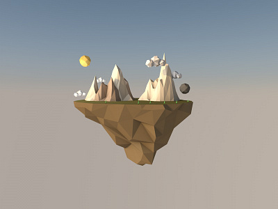 Floating island 3d c4d cinema 4d environment float island landscape low poly moon mount poly sun