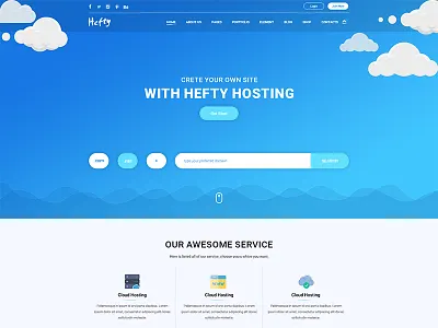 Hosting Banner Concept For Hefty Multipurpose WordPress Themes banner creative header hero area icon icon box landing page minimal sign slider ui ux web template wordpress