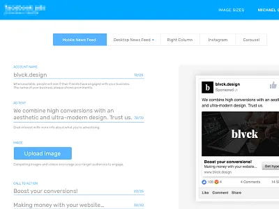 Ad Creator Backend ads backend creator design facebook google material minimal slick social ui web