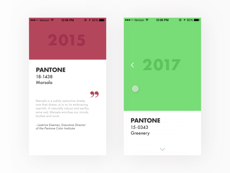 #09 Daily UI Challenge - Pantone Retrospective coloroftheyear dailyuichallenge greenery marsala pantone uichallenge