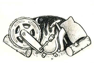 Campy. bike camping campy cycling fixed gear hand drawn icon night