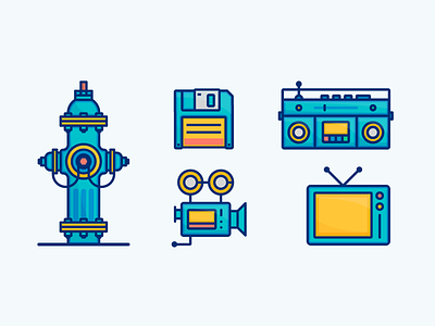 Retro_Icon set hydrant icon illustration radio retro set television vector video