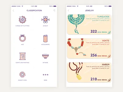 Classification And Icons art classifition icon jade jewelry line ui