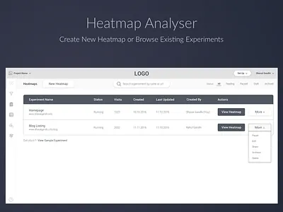 Heatmap Analyser: Create New Heatmap or Explore Expriments analysis best design heatmap india list user experience ux web wireframe