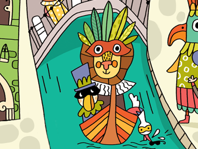 Another Gondola! animal illustration bird carnival gondola gondola illustration gondolier illustration kidlitart lion venice