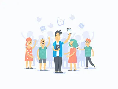 The Evolution of Books! app blue books characters colours flat illustration orange shirt texture