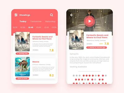 Cinema App app cinema interface kyran leech red ui