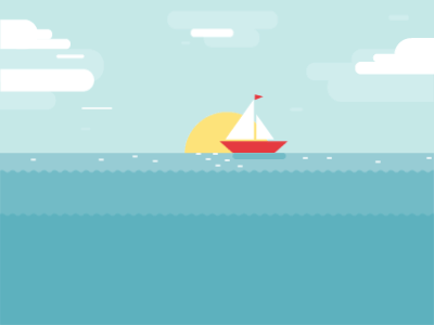 Sea boat clouds gif illustration sea sun