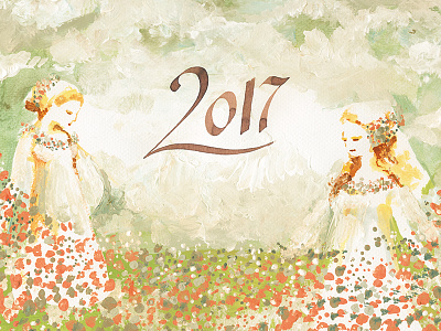 Happy new year – postcard calligraphy illustration