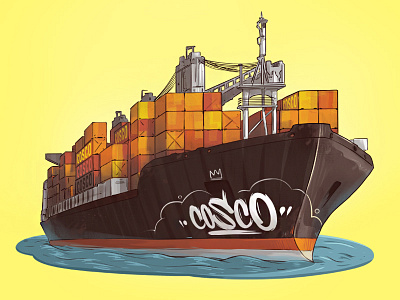 Cosco cargo commission container cosco fresh illustration logo orange ship water