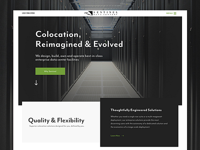 Sentinel Data Centers black clean design development green grey interface responsive technology ui ux website