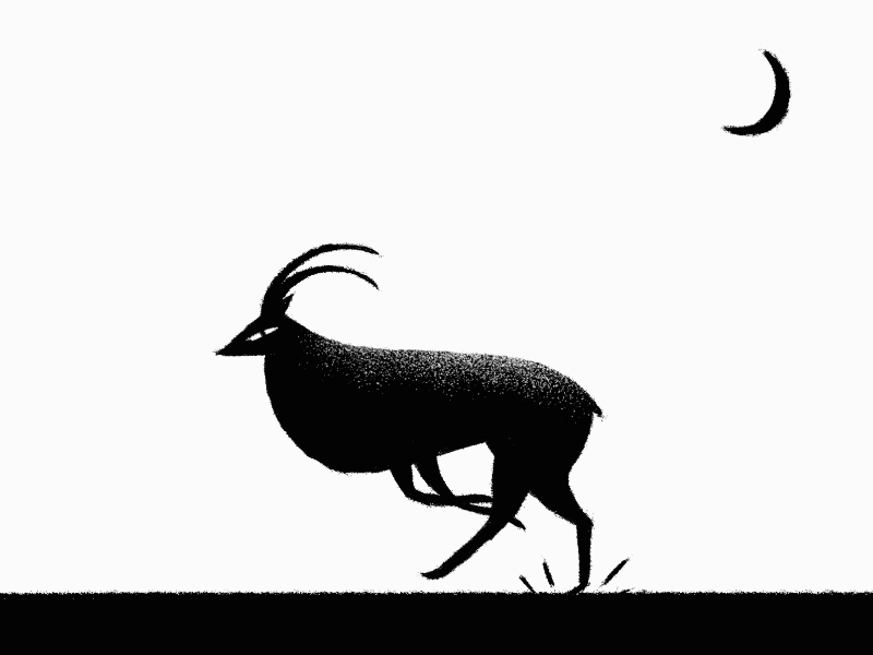 Running Deer animal black and white deer illustration moon run