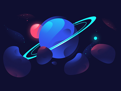 Planet asteroid galaxy gradient illustration neon sci fi space star