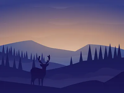 Morning Fog 2d colorful deer flat gradient illustration illustrator landscape minimalistic mountains silhouette vector