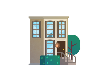 Townhouse bush cat house illustration lantern modern town townhouse tree window