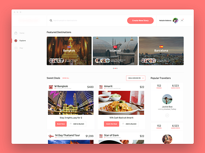 Travel Stories blog clean icon new red social media travel ui ux visual design white