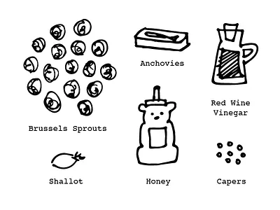 Roasted Brussels Sprouts anchovies brussels brussels sprouts capers cooking honey illustration red wine vinegar shallots