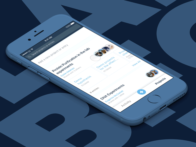 labfolder – a digital lab notebook add button animation experiment gif ios lab labfolder laboratory log menu notebook science