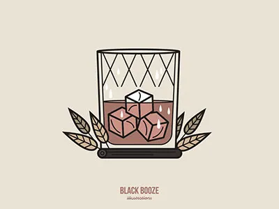 Rose Gin art blackboozeillustrations drink gin ice illustration leaves tattoo vector