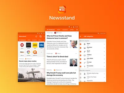 All news in one app, Newsstand android app application interface news news app newsstand read news ui ux