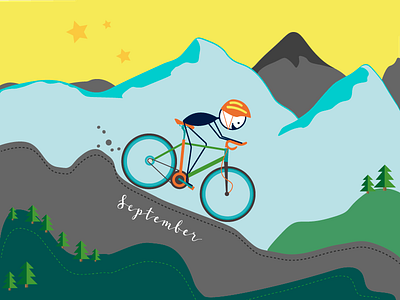 Printable Calendar Story autumn bike calendar design forest illustration mountains planner print stick man storytell