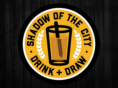 Shadow of the City Drink + Draw badge beer draw drink icon laurels nj nyc pint glass shadow