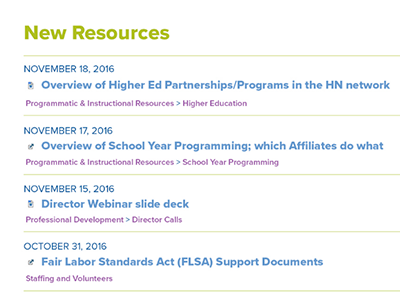 Resource Module documents feed recently uploaded files