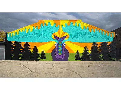 Morty the Moose color illustration moose mural nature painting purple spray paint teal
