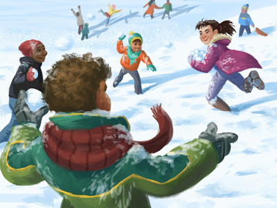World Vision Christmas Card - Snowy Day charity children digital painting diverse illustration kids painting snow winter