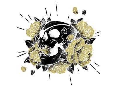 Captain Black Skull adobe badass black gold illustrator leaves petals pirate roses skull textured vector