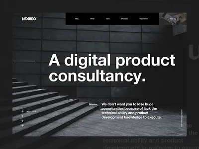 Redesign Nexibeo agency black digital grid minimalist porfolio startup studio ui