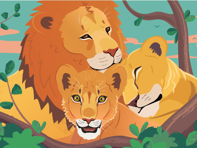 Lion #2 beauty design family illustration lemon lion lioness pride recreation safari tree