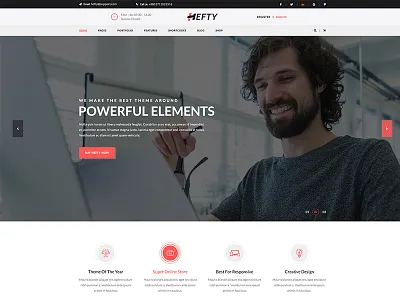 Business Banner Concept For Hefty Multipurpose WordPress Themes banner creative header hero area icon icon box slider ui ux web template wordpress