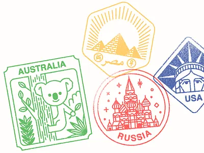 Monocle Visa Stamps 03 australia badge egypt monocle patch russia stamp usa visa