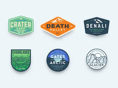 National Parks - Series 2 badges icons lines mountains national parks nature shadows