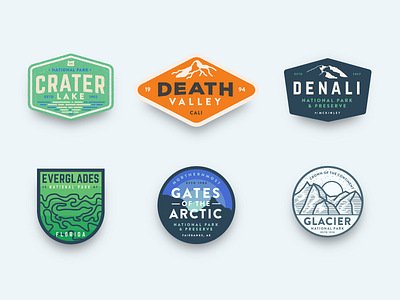 National Parks - Series 2 badges icons lines mountains national parks nature shadows