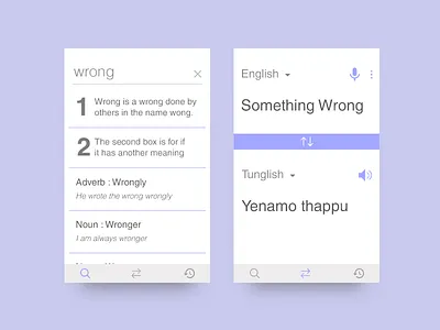 Translate & Dictionary App Ui app design dictionary minimal mobile results search translate translator ui