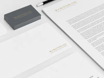 WJ Sutton Branding brand branding business cards design identity jewellery logo mockup rebrand stationary
