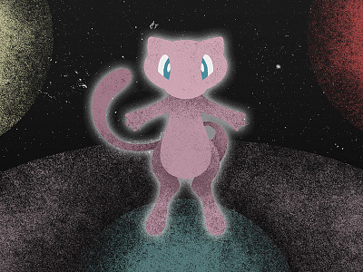 The Legendary grunge illustration mew pokemon texture