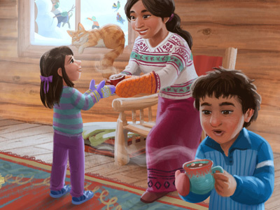 World Vision Christmas Card - Snowy Day charity children digital painting diverse illustration kids painting snow winter