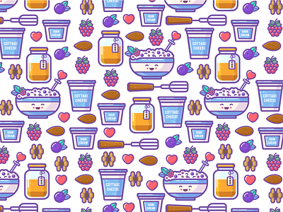 Cottage Cheese Pattern breakfast cute flat heart honey illustration morning nut pattern raspberries smile