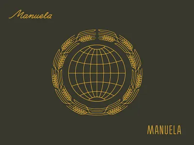 Manuela globe lettering monoline monoweight script wheat wreath