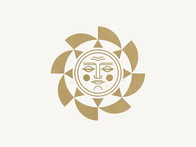 Sun badge branding burst face geometric icon light logo person sky sun