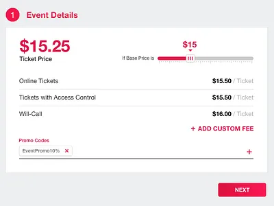 Ticket Pricing interface design pricing promo code slider ticket price