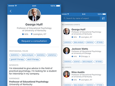 EDU Consultation app cards education ios mobile professor profile science student tags ui university ux