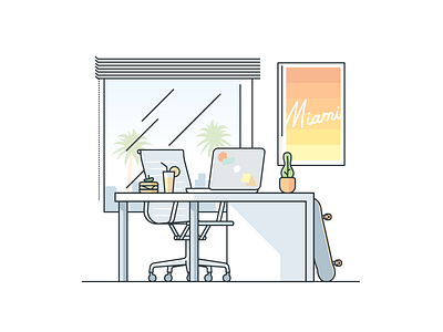 Miami Desk desk drink florida macbook miami office remote sandwich stroke window work
